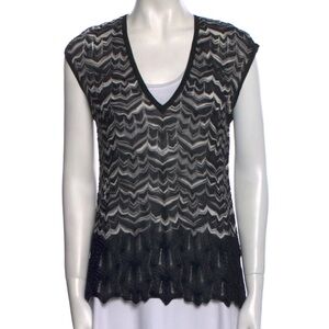 Vintage 2000’s Missoni V Neck Sleeveless Blouse size 44 US 8 Medium Black White